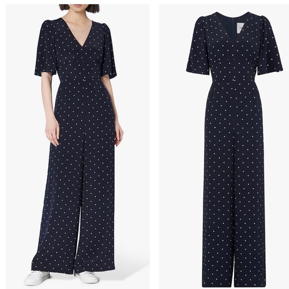 LK BENNETT Diana Silk Polka Dot Jumpsuit, Navy 0 - Picture 3 of 6